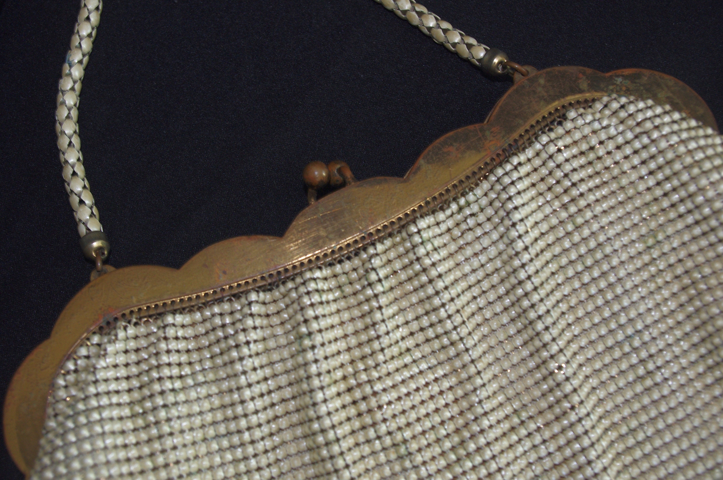 バッグ WHITIN & Davis. Bag Vintage Whiting & Davis Purse / Evening Bag: Off-white Pearl