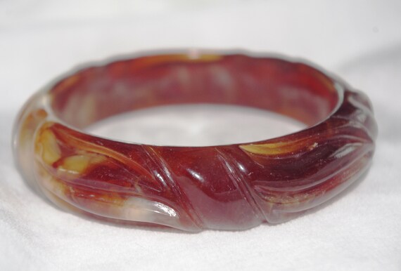 Vintage Bangle Bracelet: Embossed Tortoiseshell T… - image 7