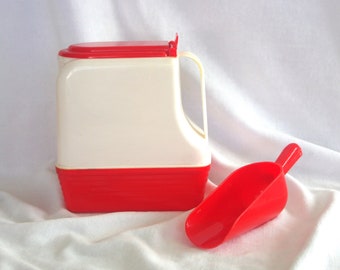 Vintage Pitcher / Scoop: Square Red & White "Lustro Ware" Hard Plastic, MCM / 1950s