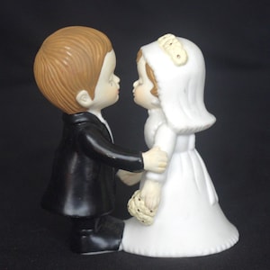 Vintage Wedding Cake Topper: 1980s Bisque Bride & Groom, Painted