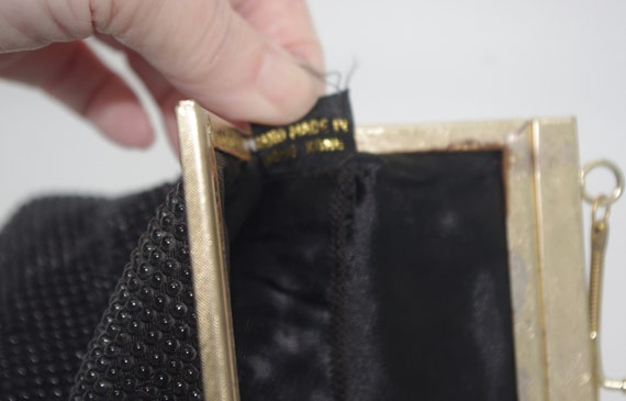 Vintage Beaded Evening Bag: Black Plastic Polka D… - image 6