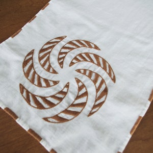 Vintage Table Runner / Dresser Scarf: Hand-Embroidered Brown Swirls