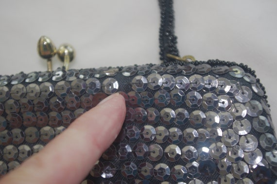 Vintage Evening Bag: Dark Gray Sequined & Black B… - image 4