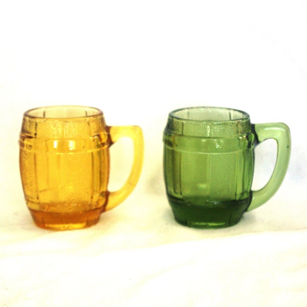 CHOICE - Vintage Novelty Shot Glass: 1970s Green or Gold Barrel / Cask w/ Handle