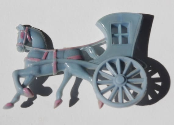 Vintage Pin / Brooch 50s Hard Plastic Blue Horse … - image 1