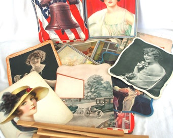 Antique 1920s Advertising Hand Fan - Salesman Samples: Your Choice - Beautiful Ladies, Americana, Vehicles, Children, Scenery