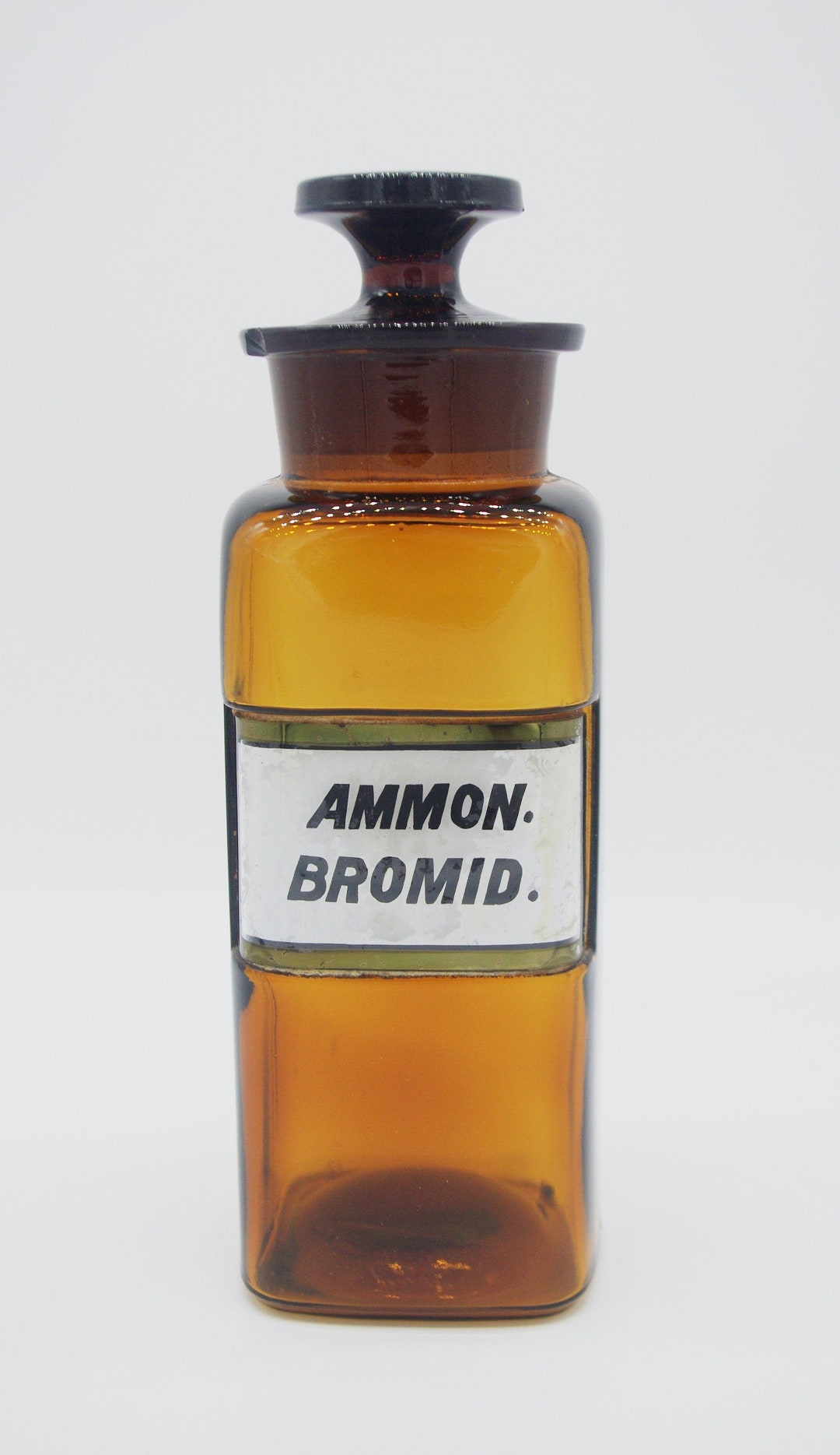 Vintage Square Brown Pharmacy / Apothecary Bottle With Ground Glass