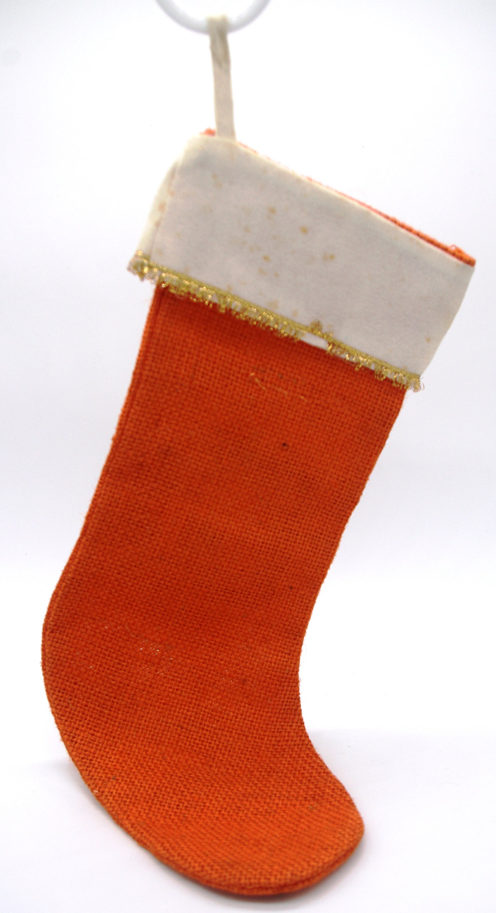Vintage 1960s Christmas Stocking Orange Burlap With Felt Etsy