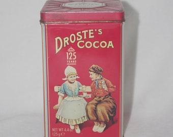 Lata vintage: Cacao holandés de Droste con niños holandeses, 125 aniversario, 1988