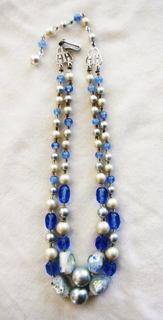 Vintage Beaded Choker / Necklace: Two-Strand Blue… - image 2