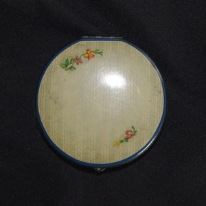 Vintage Powder / Rouge Compact: Blue w/ Yellow Scallops & Flowers, 1930s