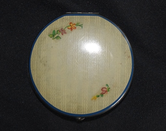 Vintage Powder / Rouge Compact: Blue w/ Yellow Scallops & Flowers, 1930s / 30s