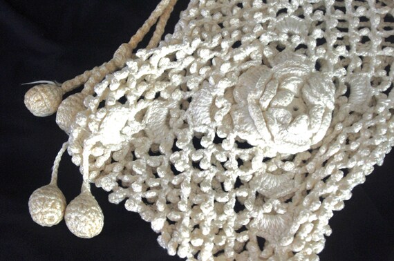 Antique Crocheted Drawstring Handbag / Reticule: … - image 3