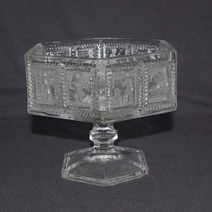 Vintage Compote: EAPG / Pressed Glass, Six-Sided, Careers / Workers, Clear