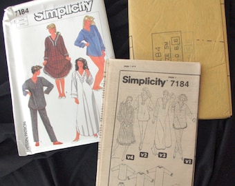 CHOICE - Vintage 1985 Simplicity Pattern: Misses Pajamas & Nightgown in Two Lengths, Sz Sm OR Med, Unused #7184