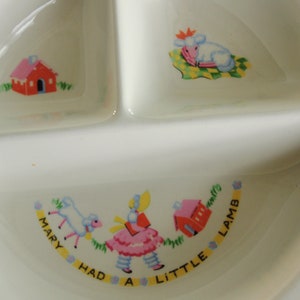 Vintage Baby Divided Dish / Plate: &quot;Mary Had A Little Lamb&quot; 1940s Ceramic Pink Rim