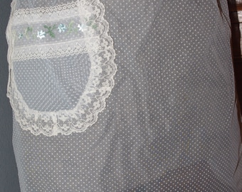 Vintage Apron: Women's Fancy / Hostess, Blue & White Nylon, Dotted Swiss, Never Washed,  1960s / 60s