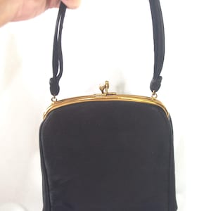 Vintage Handbag / Purse / Evening Bag: MM Morris Moscowitz Black Satin, Elongated, Rhinestone Clasp, 1950s / 50s / MCM