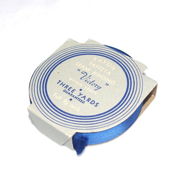 Vintage Seam Binding: 1940s "Victory" Royal Blue, Rayon / Taffeta, 1/2"