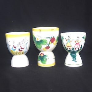 CHOICE- Vintage Large Ceramic Egg Cup: Double-Sided, Strawberries / Dancing Couple / Singing Birds