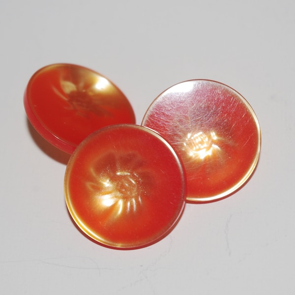 3 Vintage Three-Dimensional Flower Orange Plastic Buttons 1960s