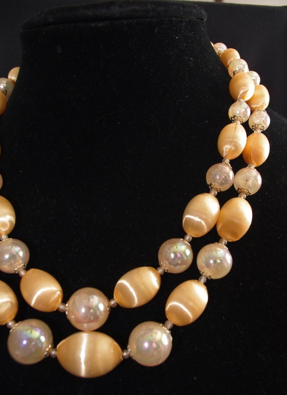 Vintage Beaded Necklace: Two-Strand Light Peach Mo