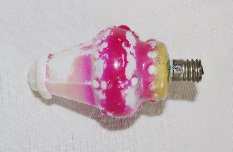 Figural Christmas Light Bulb Pink Lantern Milk Glass Made in Japan 1920s 3