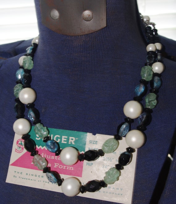 Vintage 2 Strand Beaded Necklace: Pearls Black Bl… - image 2