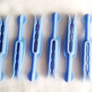 6 Vintage Clothespins: Light Blue Hard Plastic 1950s-1960s "Mastro"