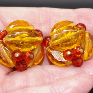 Vintage Clip Earrings: West German Gold & Brown Beads 1950s