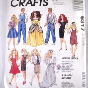 Vintage McCall&#39;s Crafts Pattern: 1993 &quot;Fashion Update&quot; 11.5&quot; Doll / Barbie / Ken Wardrobe, #6317 Unused / Uncut