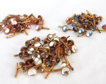 CHOICE - Four Vintage Shirt Studs: Brass w/ Blue, Pink, or Clear Glass, Spring Back