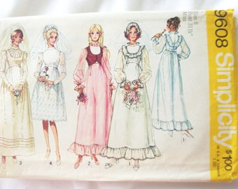 Vintage Wedding / Bridesmaid Dress Pattern: Simplicity #9608 1971 / 1970s Sz 8 UNCUT #9608