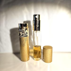 Vintage Perfume Atomizer: &quot;L&#39;Air du Temps&quot; Nina Ricci/ France, Gold Stripes w/ Floral Band, 4&quot;
