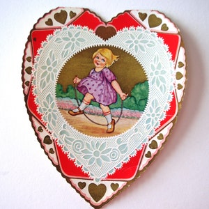 Vintage Whitney Large Valentine: Little Girl Jumping Rope 1930s Gilded