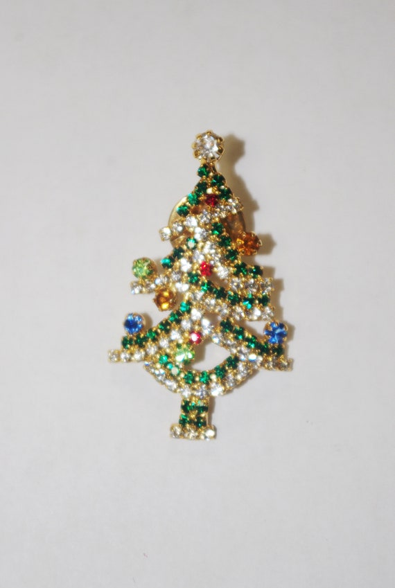 Vintage Christmas Pin / Brooch: Rhinestone Christ… - image 2
