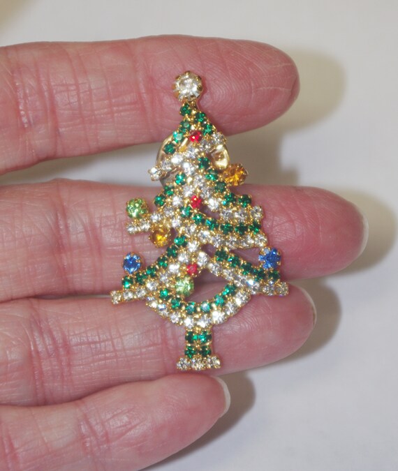 Vintage Christmas Pin / Brooch: Rhinestone Christ… - image 1