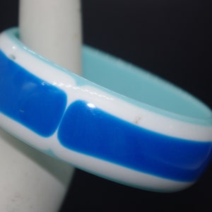 Vintage Bracelet / Bangle: Layered / Laminated Lucite, Blue, Aqua, & White Stripes 1940s