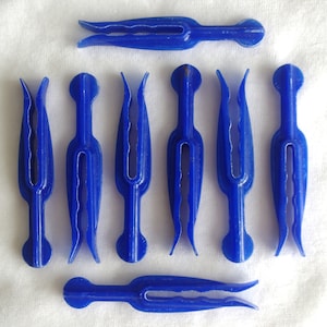 8 Vintage Clothespins: Royal Blue Hard Plastic 1950s Mastro / Bulldog