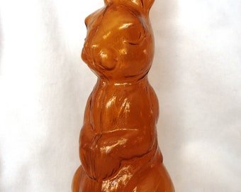 Vintage Easter Rabbit Candy Container: Standing Clear Brown Hard Plastic, "Made in Western Germany"