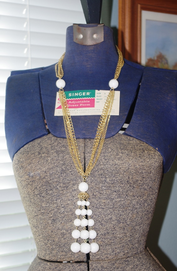 Vintage 1970s Necklace Ornate Gold Chain with Aurora Borealis Beads