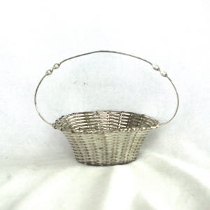Vintage Silver Plated Basket: Woven w/ Twisted Handle, 4.5&quot; Tall