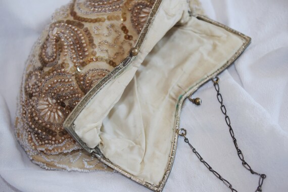 Vintage Evening Bag 1920s Beaded Embroidered w/ P… - image 5