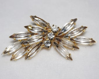 Vintage Brooch / Pin: Clear Elongated Navette Spray w/ Center Rhinestones, 1960s / 60s