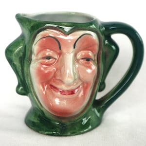Vintage Figural Creamer / Small Pitcher: Court Jester / Fool, Green