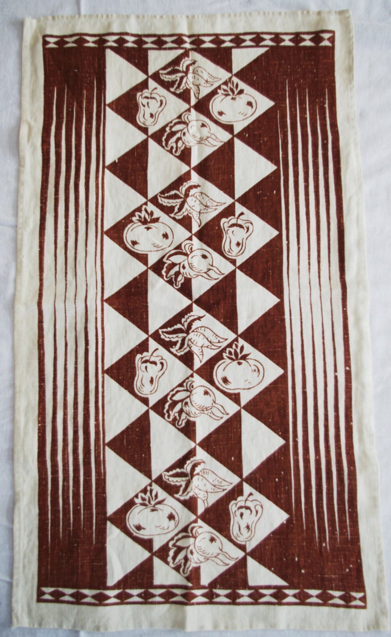 Vintage Kitchen Towel Printed Linen Cloth/ Tea Towel: Brown | Etsy