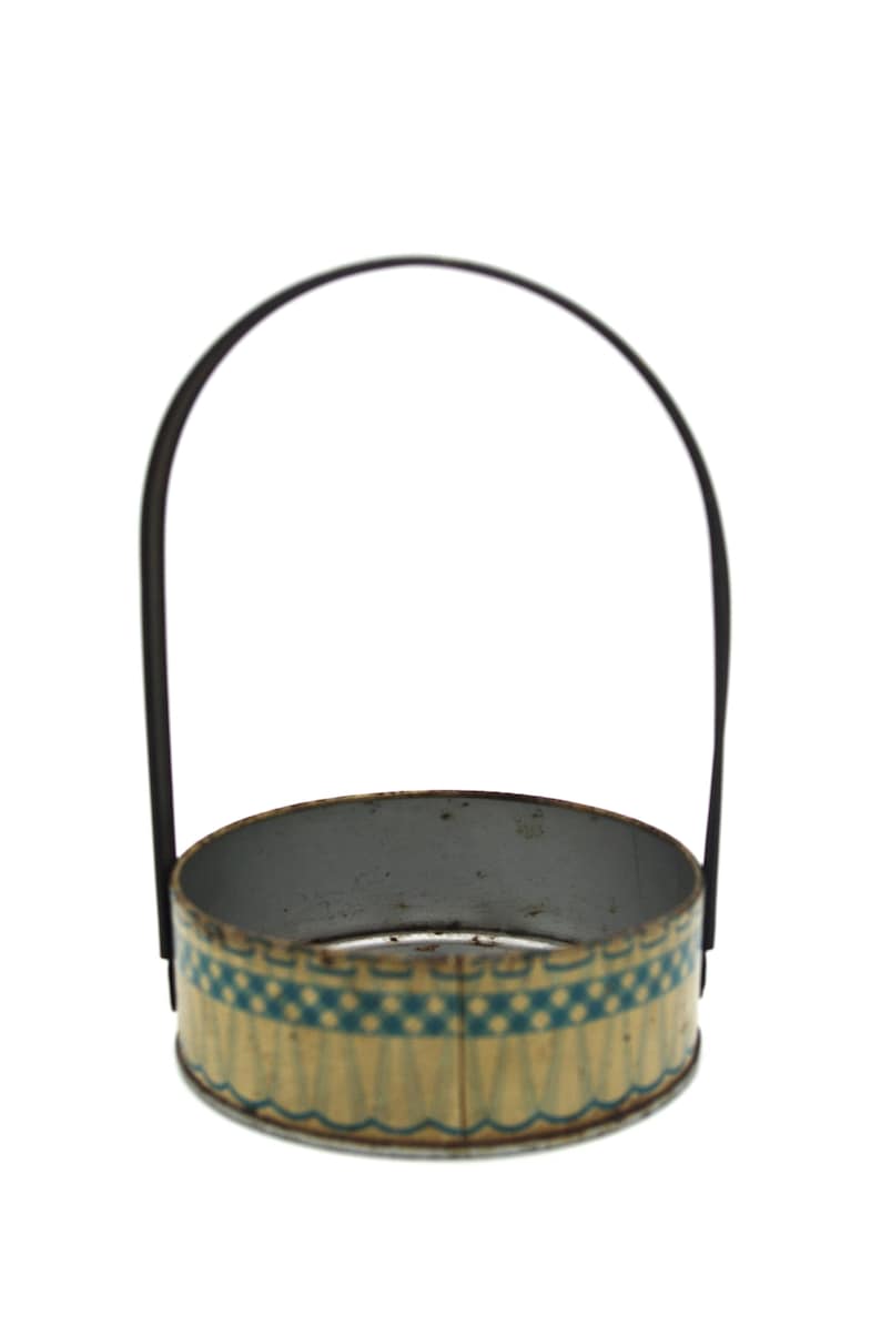 Vintage Lithographed Tin Easter Basket Blue Offwhite Gingham Etsy