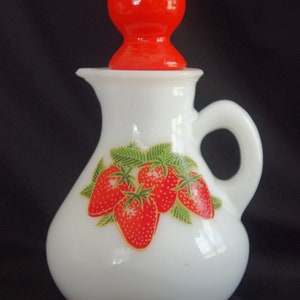 Vintage Cruet / Caster / Pitcher: Avon Milk Glass &quot;Strawberries and Cream&quot; Bath Foam 1970s / 70s