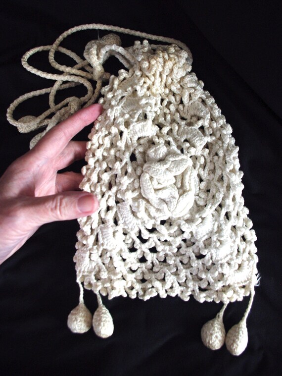 Antique Crocheted Drawstring Handbag / Reticule: … - image 4