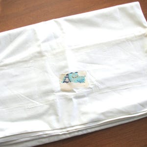 Vintage Flat Bed Sheet: White Cotton, &quot;Savoy&quot; King-Size, New w/ Partial Tags, 103.5&quot; x 80&quot;